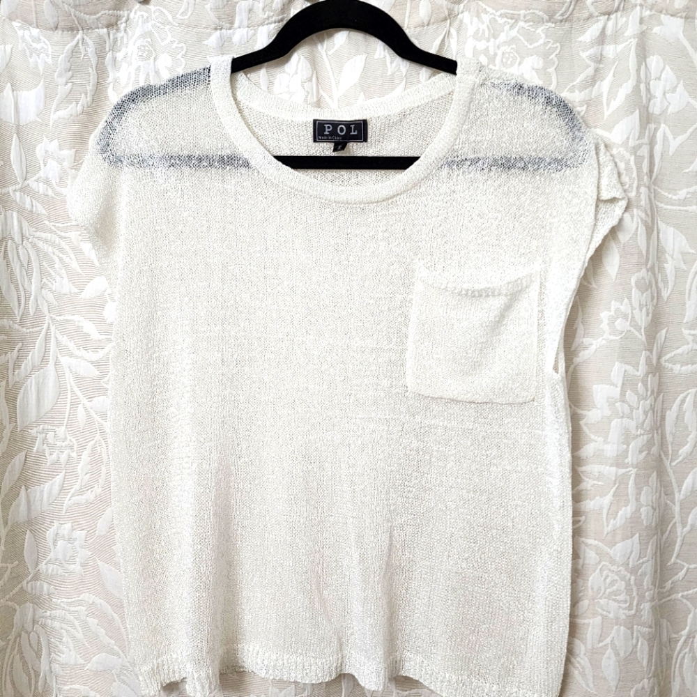 POL ☆ White Knit Top with Pocket. NWOT